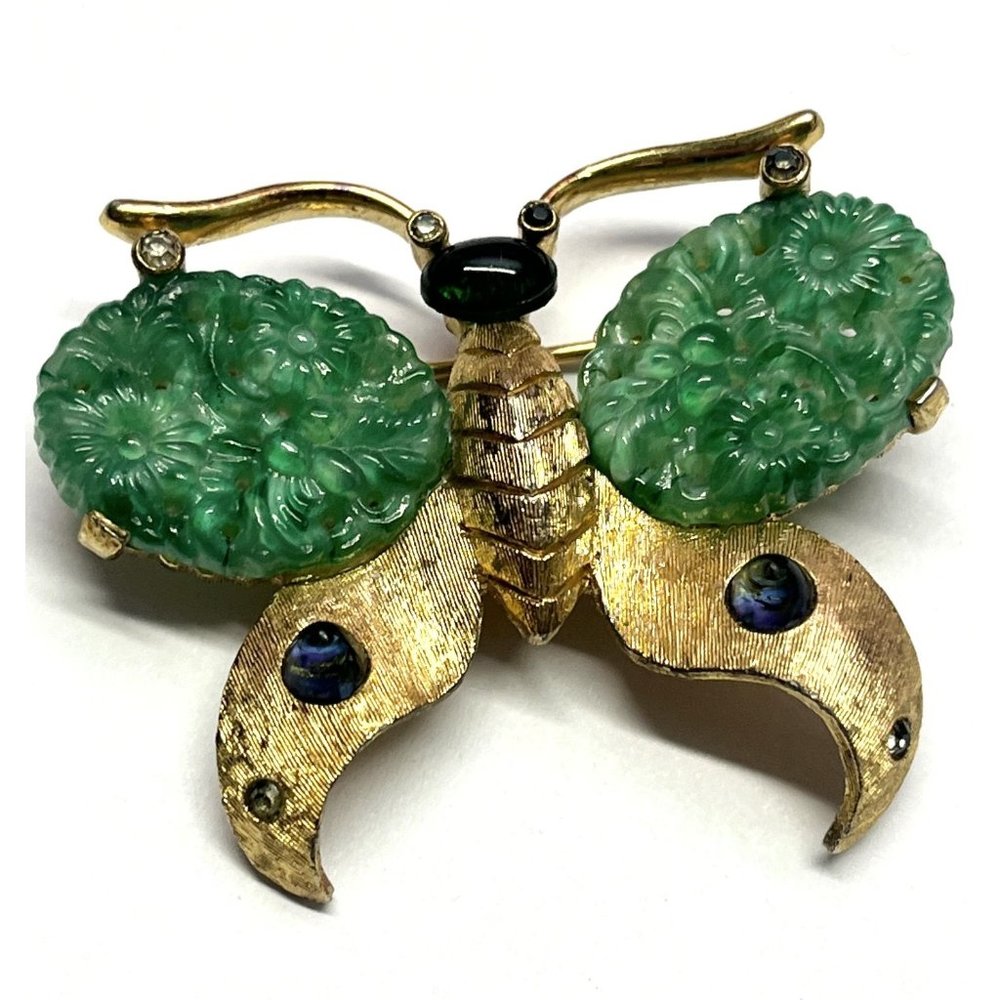 Vintage Peking Glass Butterfly Brooch Pin